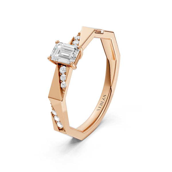 Octad Emerald Diagonal Pavé Ring