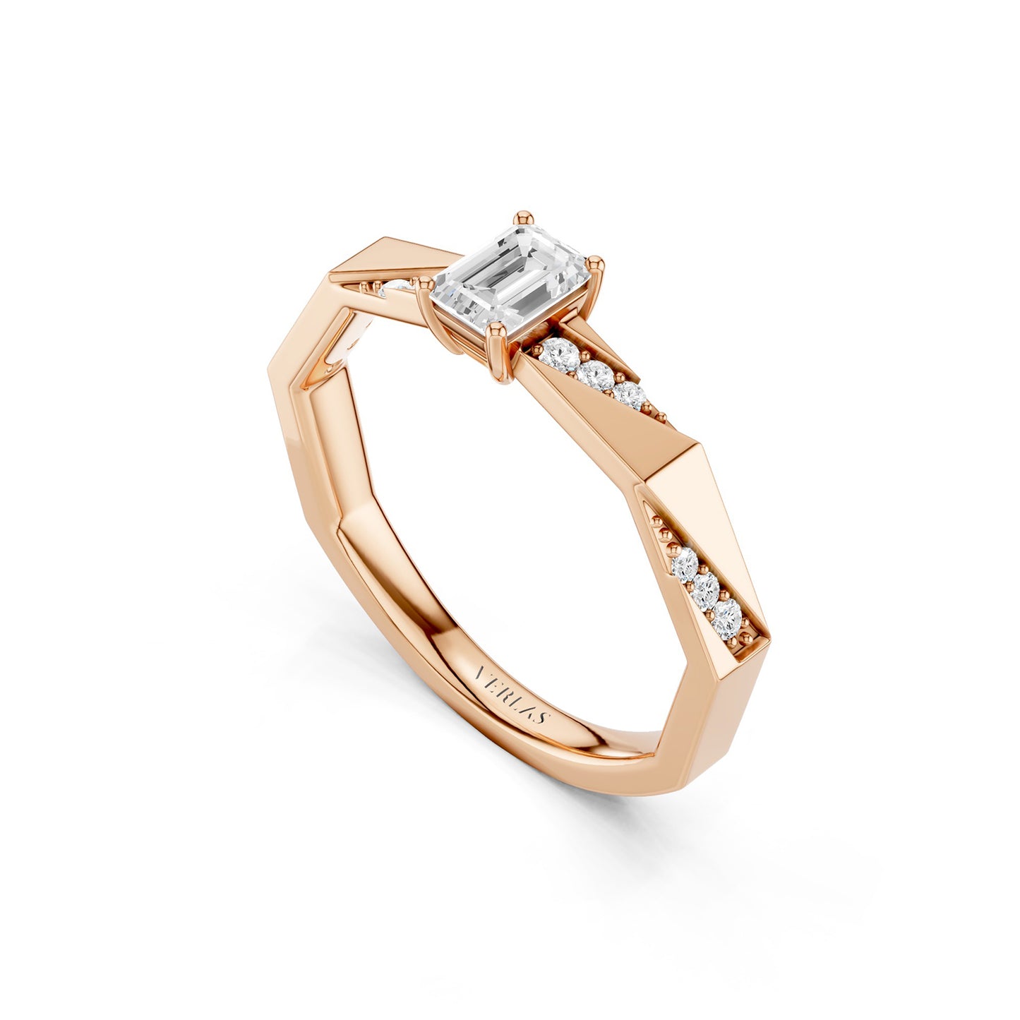 Octad Emerald Diagonal Pavé Ring