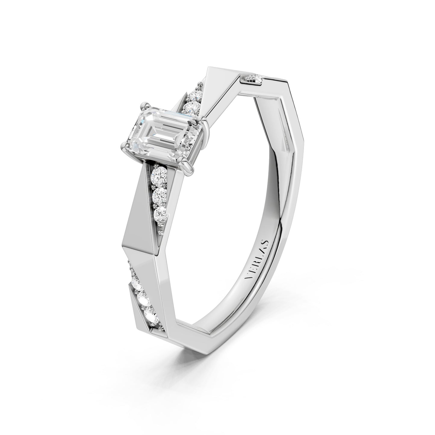Octad Emerald Diagonal Pavé Ring