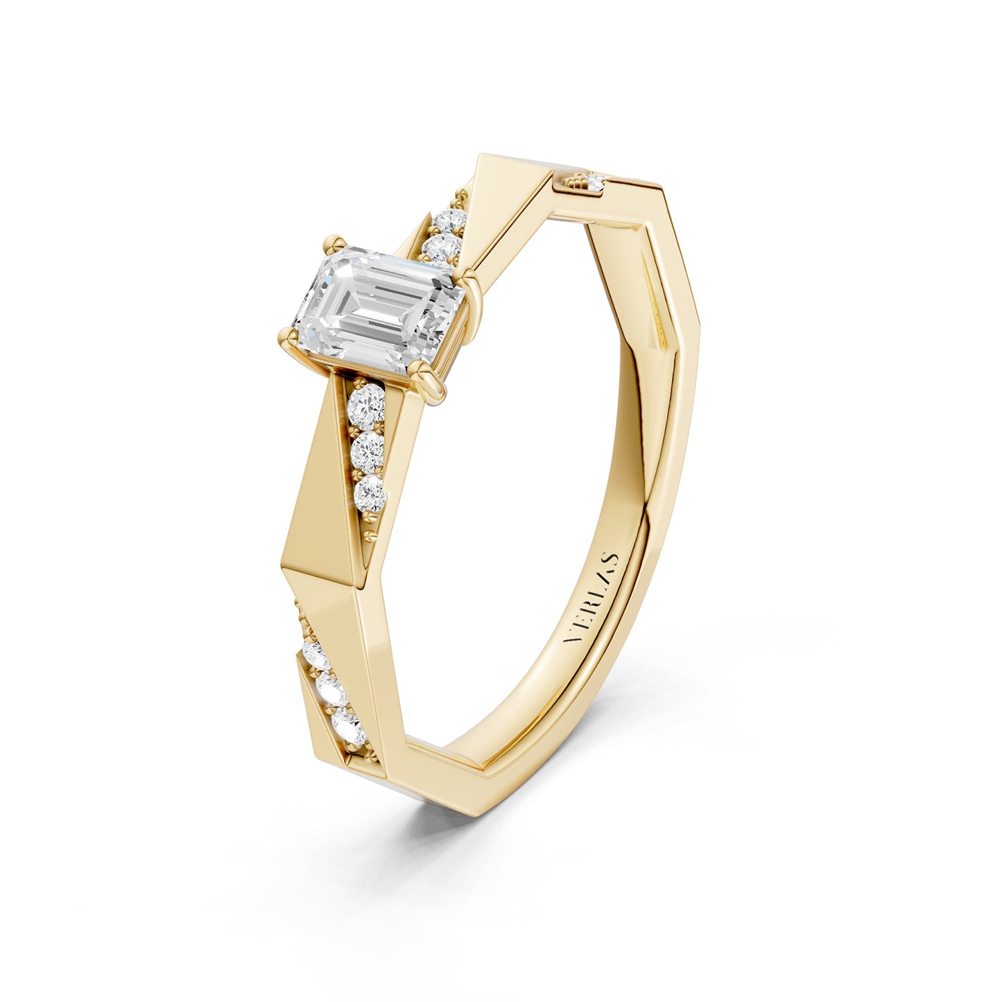Octad Emerald Diagonal Pavé Ring