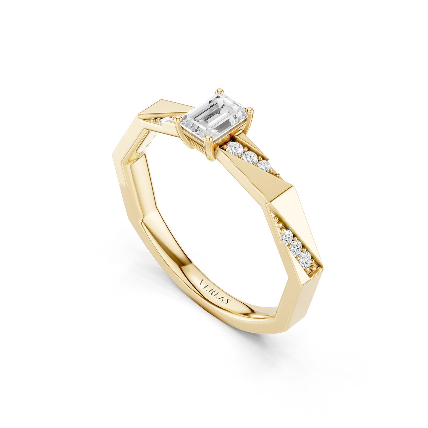 Octad Emerald Diagonal Pavé Ring