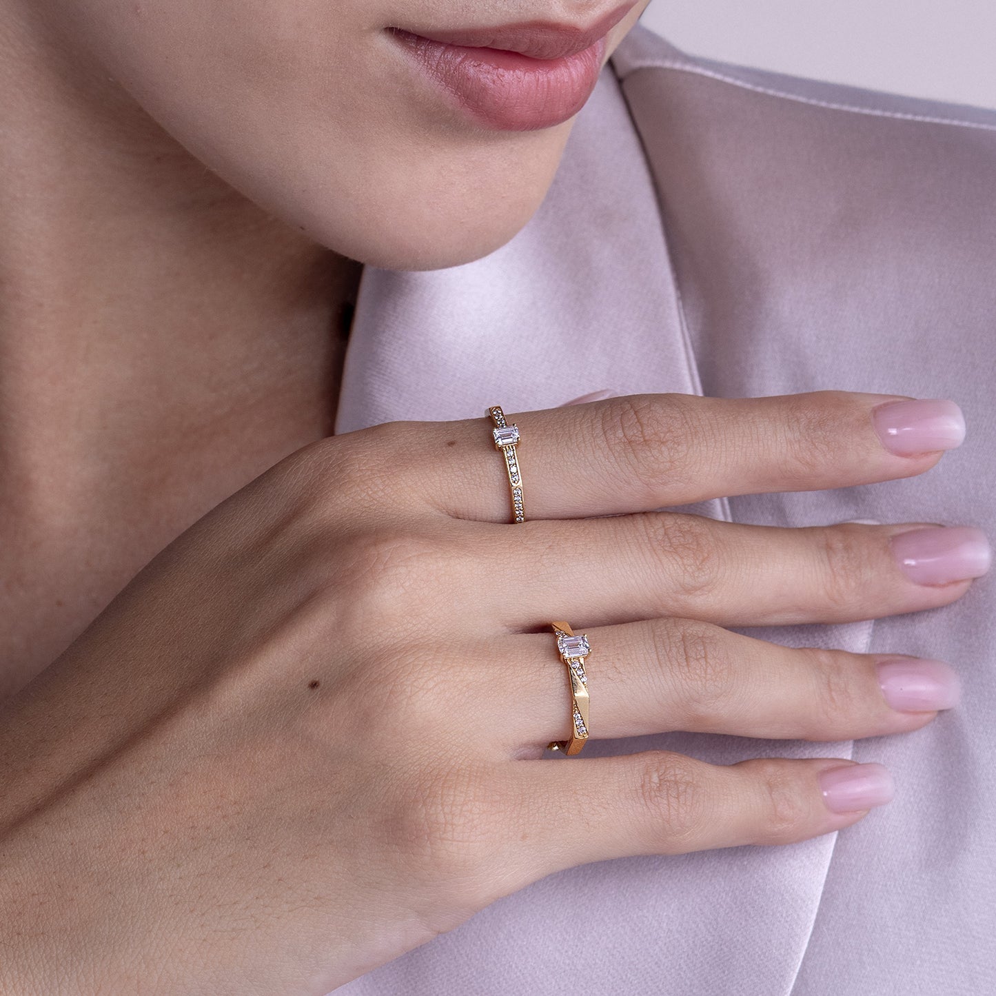 Octad Emerald Diagonal Pavé Ring