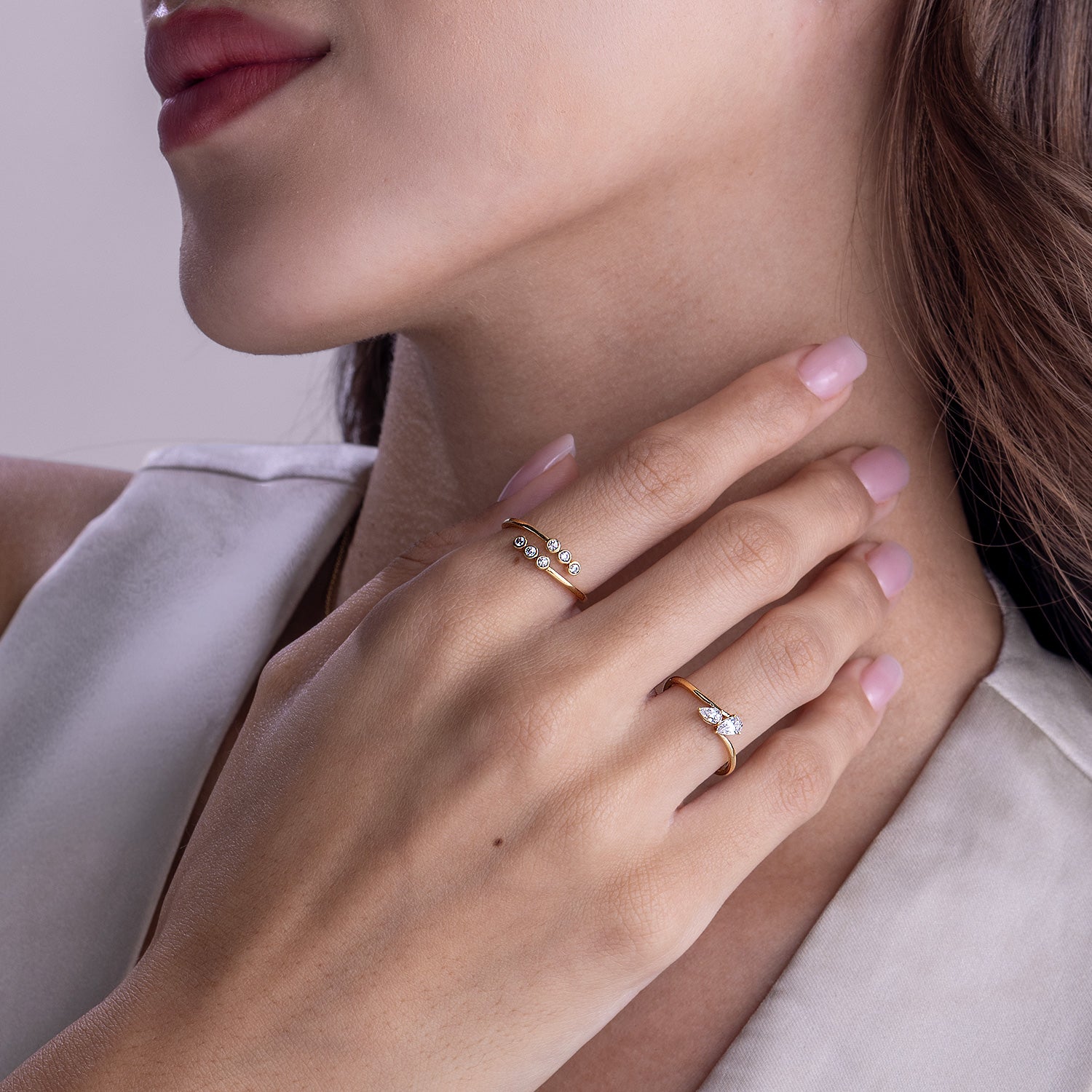 Curved Shank Duo Pear Ring