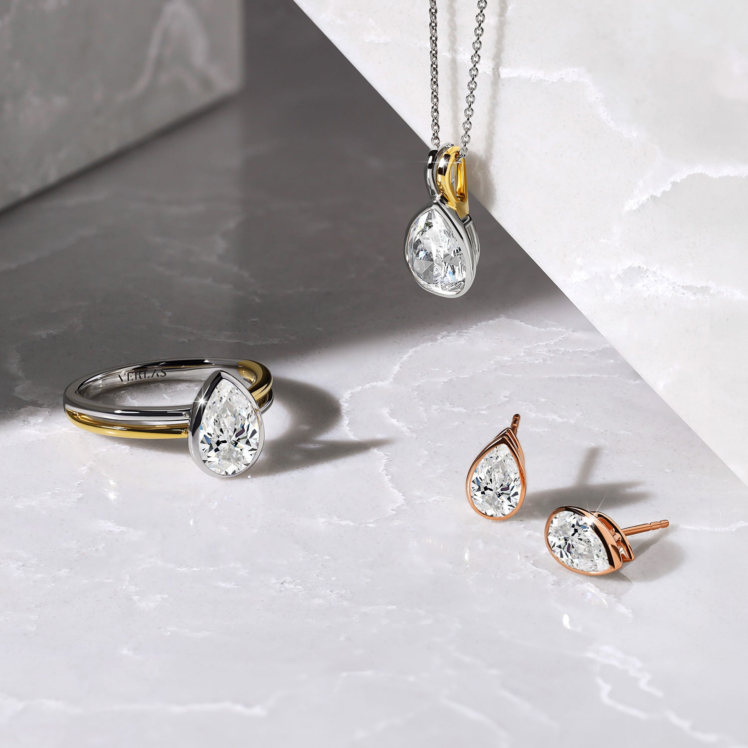 Pear-Cut Bezel-Set Studs