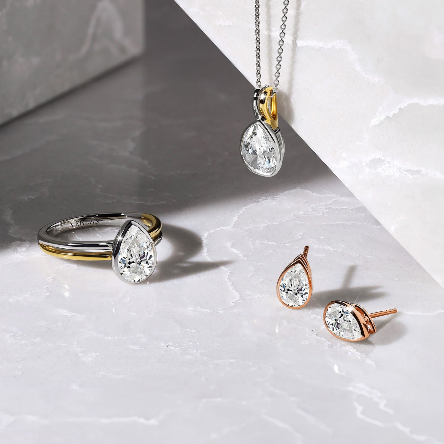 Pear-Cut Bezel-Set Studs