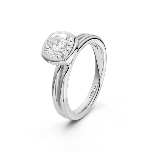 Coupled Cushion Bezel Solitaire Ring