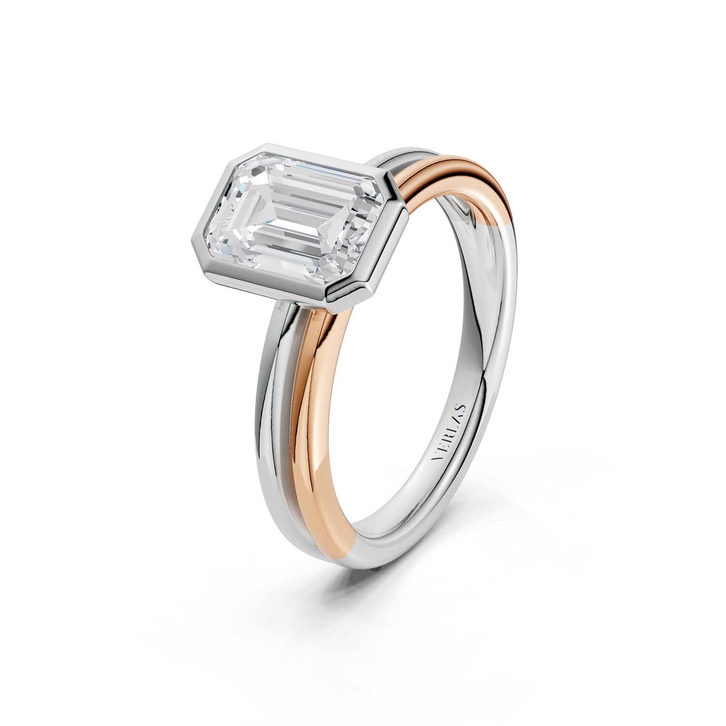 Coupled Emerald Bezel Solitaire Ring