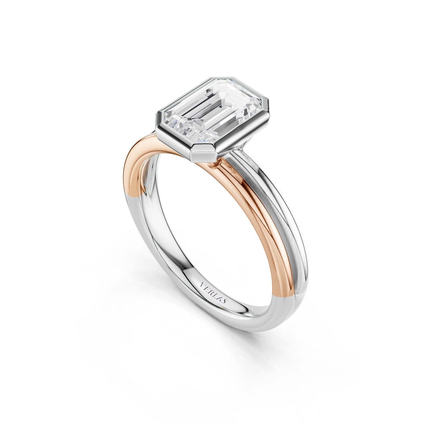 Coupled Emerald Bezel Solitaire Ring
