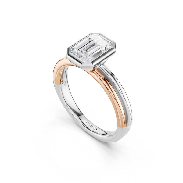 Coupled Emerald Bezel Solitaire Ring