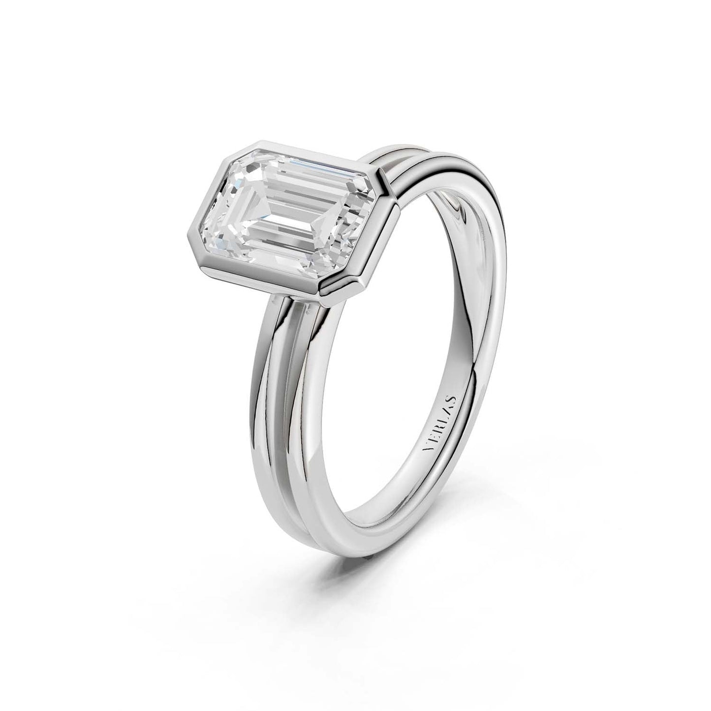 Coupled Emerald Bezel Solitaire Ring