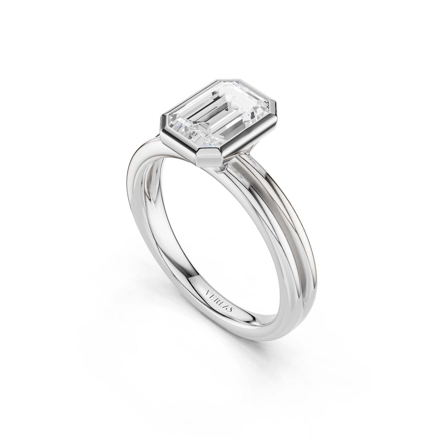 Coupled Emerald Bezel Solitaire Ring