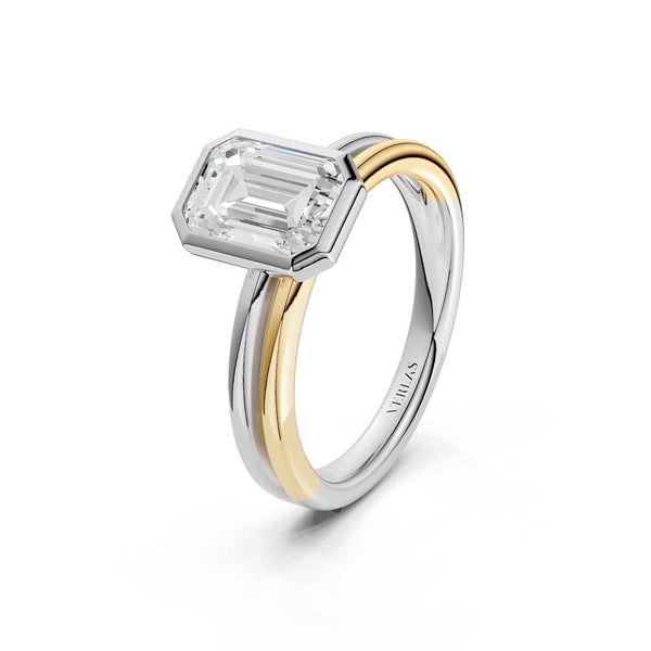 Coupled Emerald Bezel Solitaire Ring