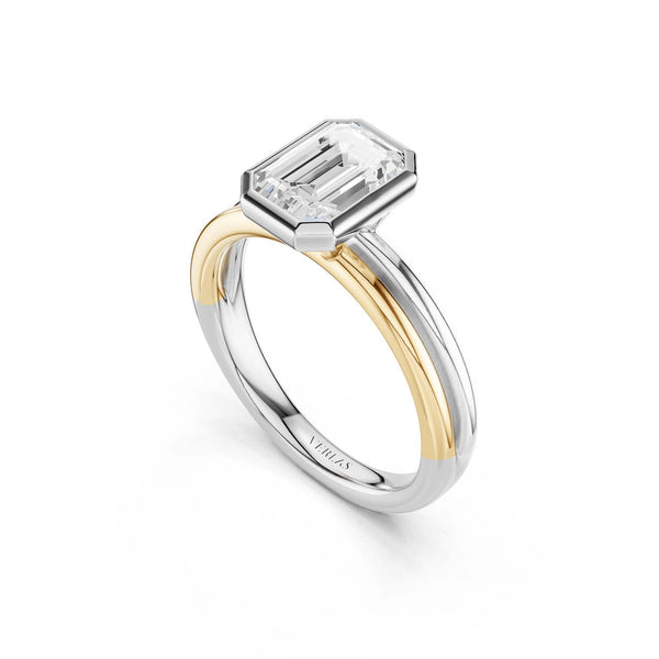 Coupled Emerald Bezel Solitaire Ring