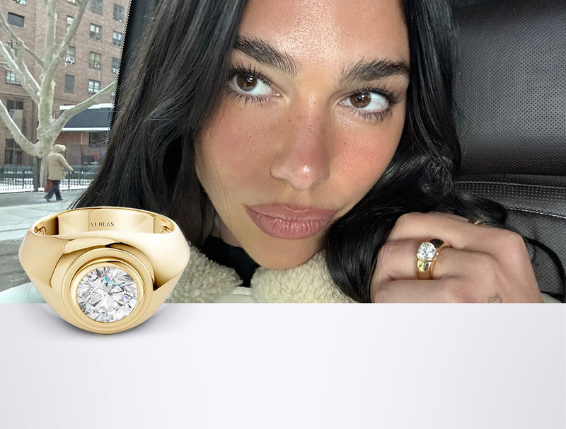 Celebrity diamond engagement rings in gold and lab-grown diamonds from Verlas. 