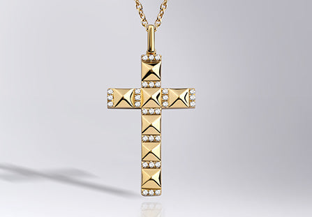 Pyramid Cross Diamond Pendant Necklace